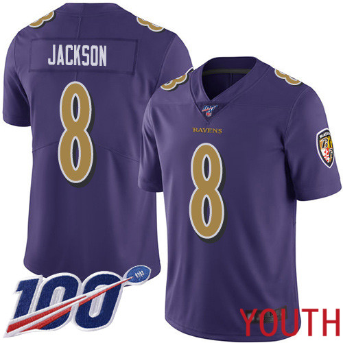 Baltimore Ravens Limited Purple Youth Lamar Jackson Jersey NFL Football #8 100th Season Rush Vapor Untouchable